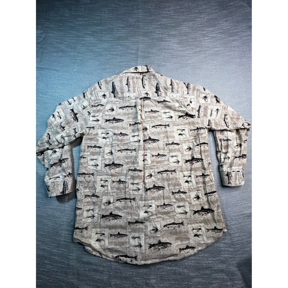 RedHead For Her Tan Corduroy Fishing Trout Lure Print Button Down Shirt Large - Picture 9 of 9
